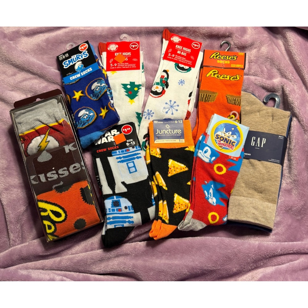 Multi‎ Brand Novelty Crew Socks Men OSFM Multicolor Star Wars Sonic Gap 14 Pair